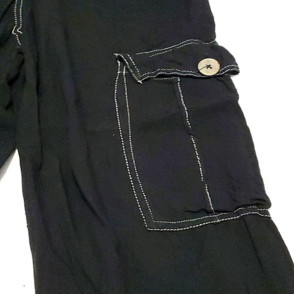 Angie Black Boho Utility Pull On Jogger Style Pants With Side Pockets - Picture 6 of 14